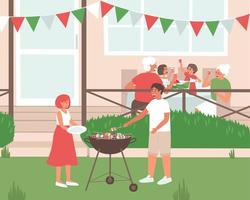 Dad cooks barbecue food for the family vector