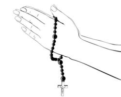 drawing hands with a rosary on a white background vector