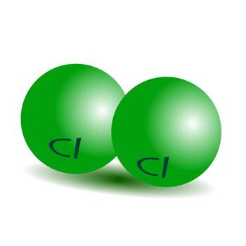 Molecule of chlorine in the form of two green volume spheres vector