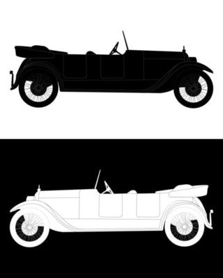 black and white silhouette of a retro car