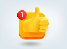 Thumbs up concept. 3d vector mobile application icon with notification