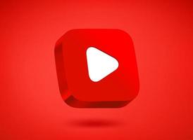Red play button on red background. 3d vector illustration
