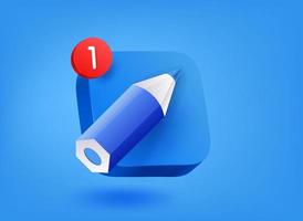 Pencil. 3d vector mobile application icon with notification