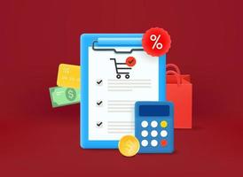 Shopping list of buyer. 3d vector concept