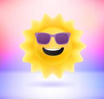 Funny comic sun with holographic effect. 3d vector illustration