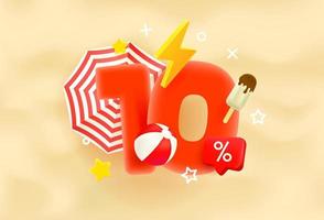 10 percent suumer discount concept. 3d style vector illustration