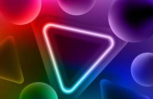 Abstract vector background with glowing neon circles and triangles. 3d vector frame