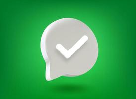 Speech bubble with check mark on green background. 3d vector buttons