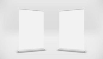 Wide paper roll banners in perspective. 3d vector illustration