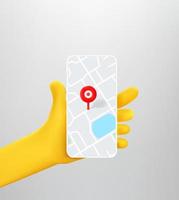 Hand holding smartphone with navigation app on the screen vector