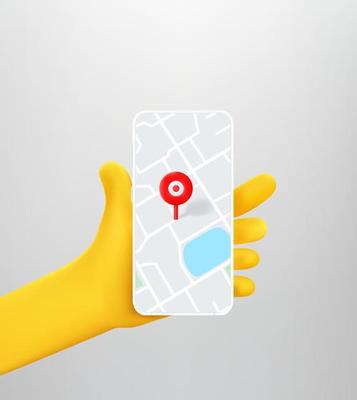 Hand holding smartphone with navigation app on the screen