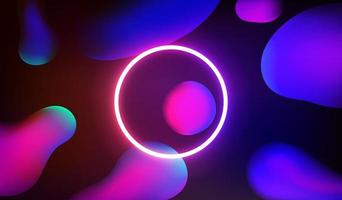 Abstract colorful background with neon glowing circle. 3d vector
