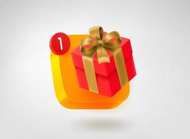 Holiday gift box button. 3d vector mobile application icon