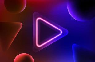 Abstract vector background with glowing neon circle and triangles. 3d vector