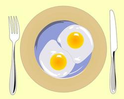 fork with a knife and a plate of scrambled eggs vector