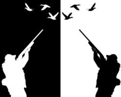 silhouettes of ducks hunter on a white background and black vector