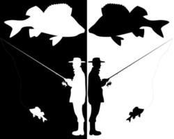 Fisherman silhouette on white and black background vector