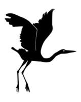 Black silhouette of a flying up heron on a white background vector