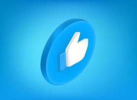 Blue icon with thumbs up pictogram on blue background. 3d vector illustration