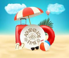 Summer season banner with circle frame. Adventure time vector