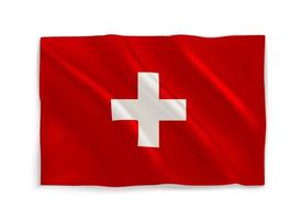Red and White waving national flag of Switzerland. 3d vector object isolated on white