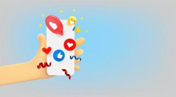 Man using social mobile application. 3d vector banner with copy space