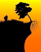 black silhouette of a tree on a cliff vector