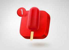 Red ice cream button. 3d vector mobile application icon