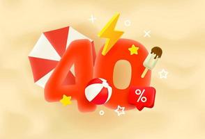 Forty percent summer discount concept. 3d style vector illustration
