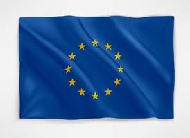 Blue European Union flag with golden stars. 3d vector object isolated on white