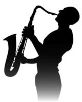 black silhouette of a saxophone player on a white background vector