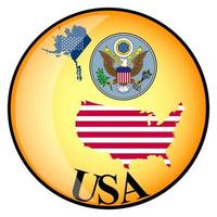 orange button with the image maps of USA vector
