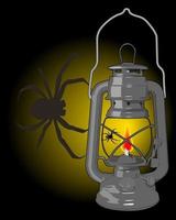 kerosene lamp with a spider on a black background vector