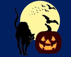 Halloween Pumpkin and Cat on a black background vector