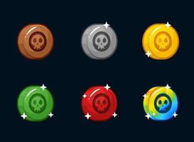 colección de emotes de insignia de moneda con un símbolo de calavera. se puede usar para twitch o youtube. establecer ilustración vector
