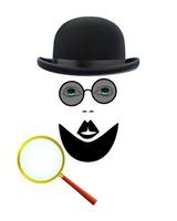 face of a detective in sunglasses with a magnifying glass vector