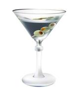 glass with drink and olives on white background vector