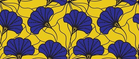 African ethnic traditional yellow, Blue pattern. seamless beautiful Kitenge, chitenge, dutch wax style. fashion design in colorful. botanical abstract motif. floral Ankara prints, African wax prints. vector