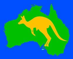 canguro naranja en un mapa de australia vector