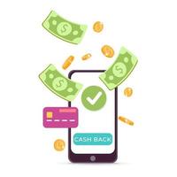 Vector Cash back with smart phone app concept design