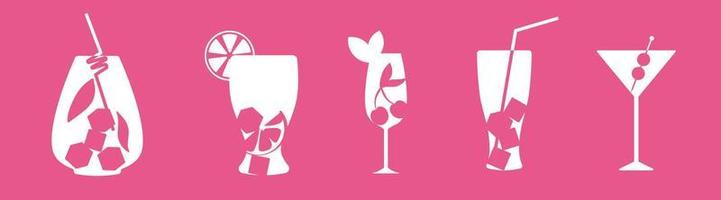 Set of Alcohol drinks and Cocktails silhouette glass icon vector