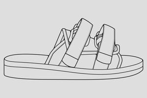 strap sandals outline drawing vector, strap sandals in a sketch style, trainers template outline, vector Illustration.