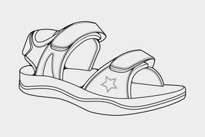 strap sandals outline drawing vector, strap sandals in a sketch style, trainers template outline, vector Illustration.