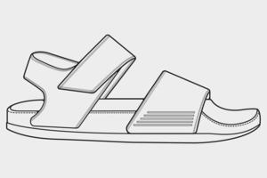 strap sandals outline drawing vector, strap sandals in a sketch style, trainers template outline, vector Illustration.