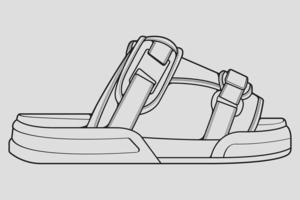 vector de dibujo de contorno de sandalias de correa, sandalias de correa en un estilo de boceto, esquema de plantilla de entrenadores, ilustración vectorial.