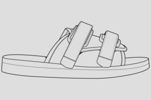 strap sandals outline drawing vector, strap sandals in a sketch style, trainers template outline, vector Illustration.