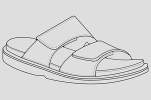 strap sandals outline drawing vector, strap sandals in a sketch style, trainers template outline, vector Illustration.