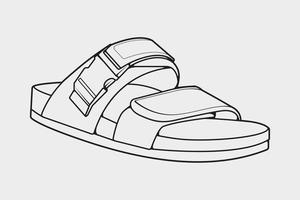 strap sandals outline drawing vector, strap sandals in a sketch style, trainers template outline, vector Illustration.