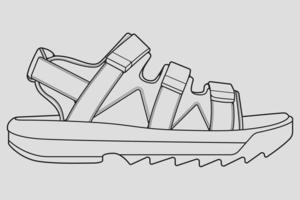 strap sandals outline drawing vector, strap sandals in a sketch style, trainers template outline, vector Illustration.