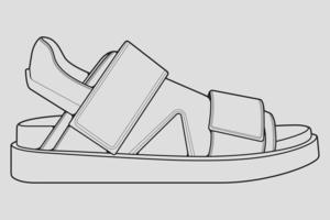 strap sandals outline drawing vector, strap sandals in a sketch style, trainers template outline, vector Illustration.